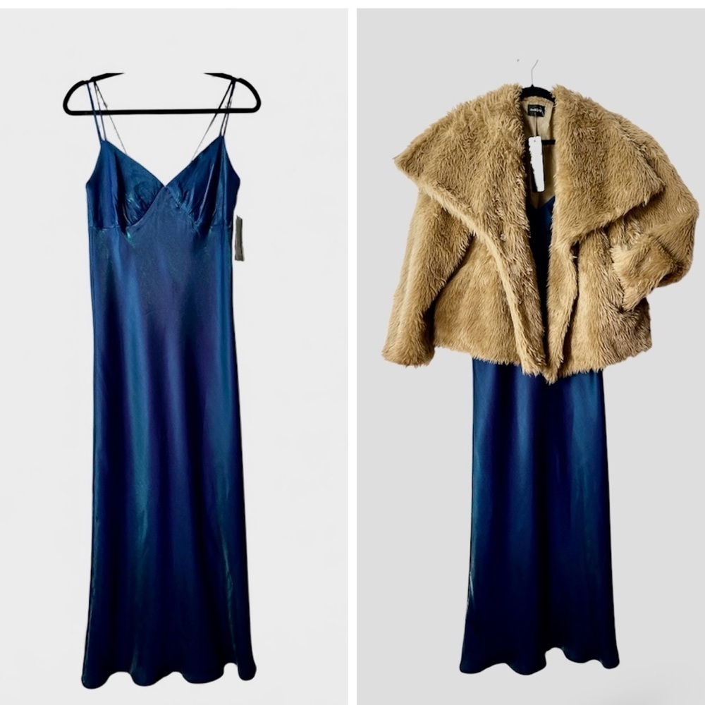 WILD FABLE Royal Blue Spaghetti Strap Satin Maxi Mermaid Dress Medium BNWT